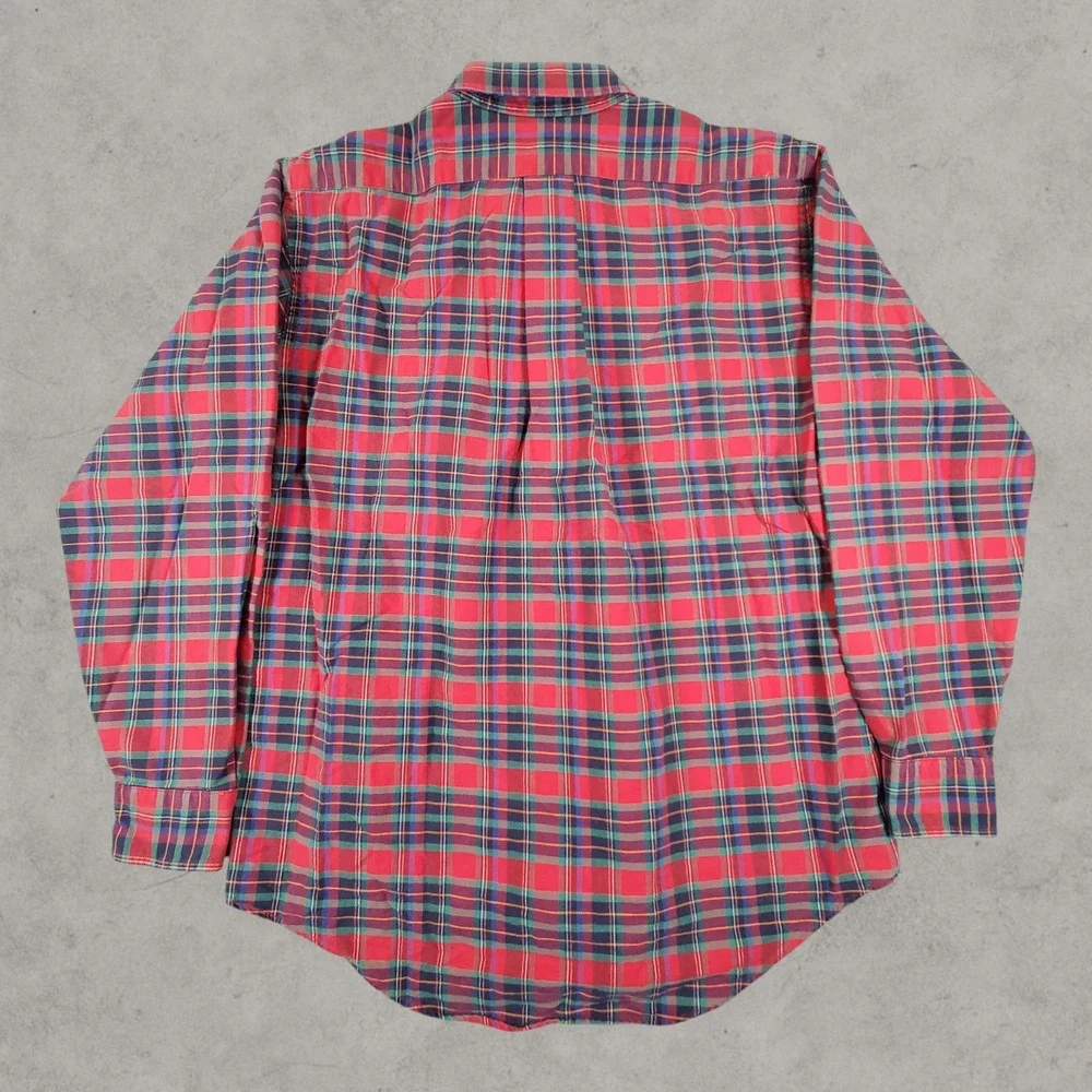 Polo Ralph Lauren Button Down Mens L Red Plaid Crest Logo Long Sleeve USA Made